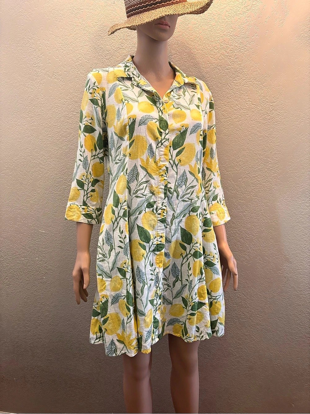 Martha Stewart Collection Lemon Print Midi Dress Size Medium Like New